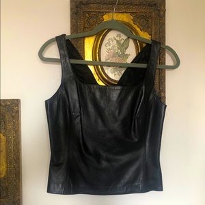 Vintage black leather Donna Karan top